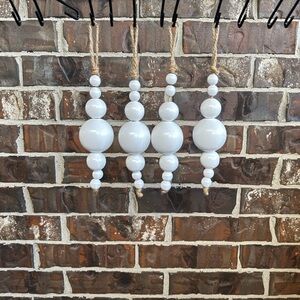 Set of 8 White and Natural Wood Bead Ornaments Christmas Tree Decor